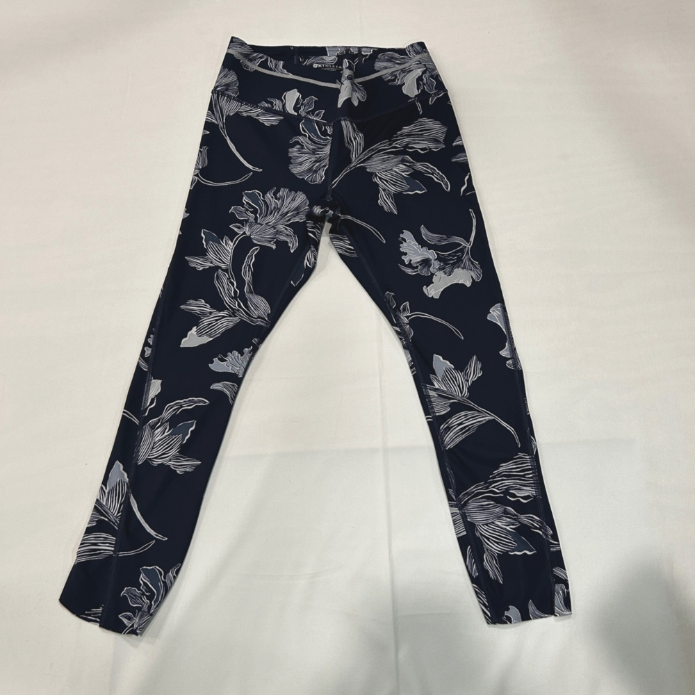 Athleta 7/8 Tight Navy Blue, White Floral Print Leggings.